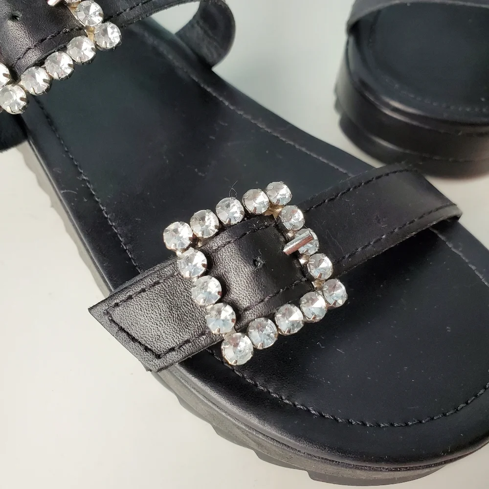 NEW Schutz Ruth Platform Sandals 90's Y2K Grunge Rhinestone Buckles Leather - Picture 4 of 8